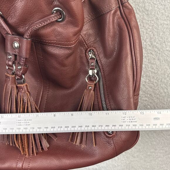 B. Makowski Mahogany Bucket Bag Shoulder Bag Soft Leather Silver Hardware - Picture 4 of 9